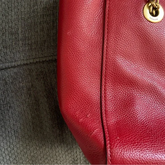 Coach Red Leather Tote Bag - Picture 3 of 9